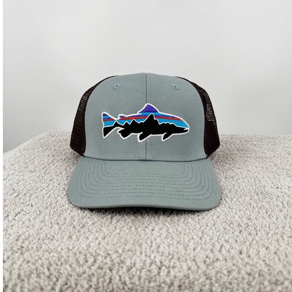 Patagonia Fitz Roy Trout Trucker Hat Grey Brown Mesh Snapback Cap STY38008FA18